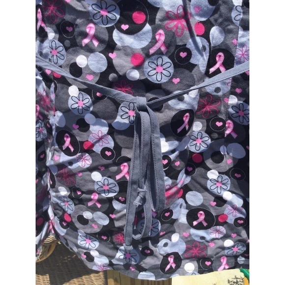 White cross m medium grey scrubs top womens nurse medical pink ribbon komen - Picture 7 of 13